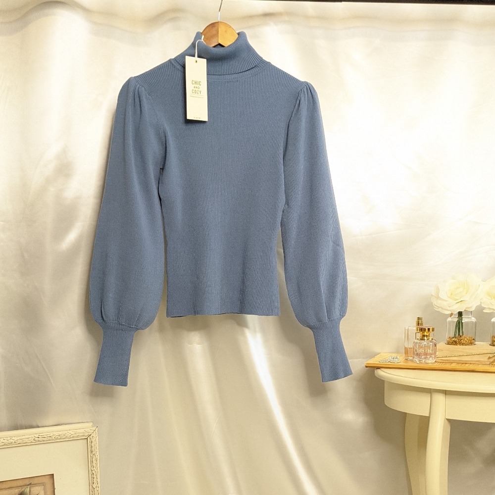 Puffed Sleeve Turtleneck